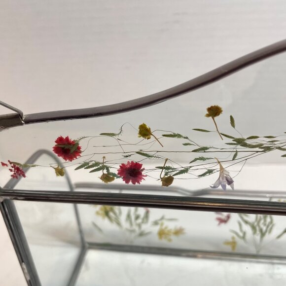 Handcrafted Pressed Flower Glass Wall-Mounted Organizer With Metal Frame - Picture 8 of 14